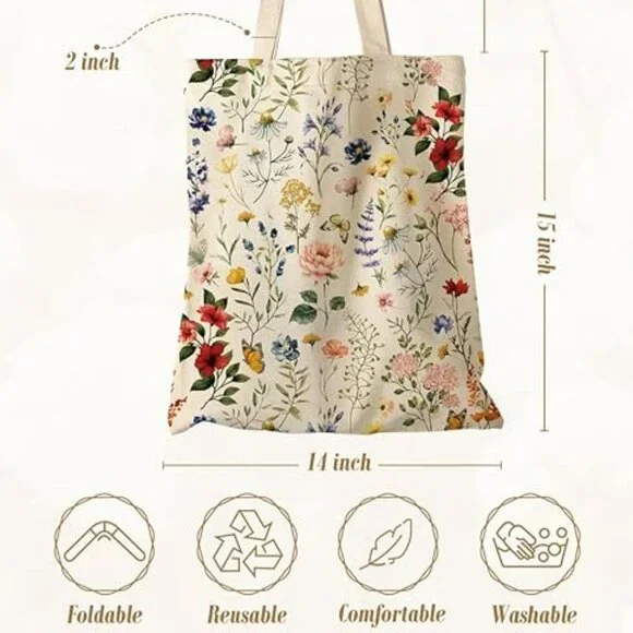 Flowering Shrub Aesthetic Canvas Tote Bag - Reusable Shoulder Tote Bag - Picture 4 of 6